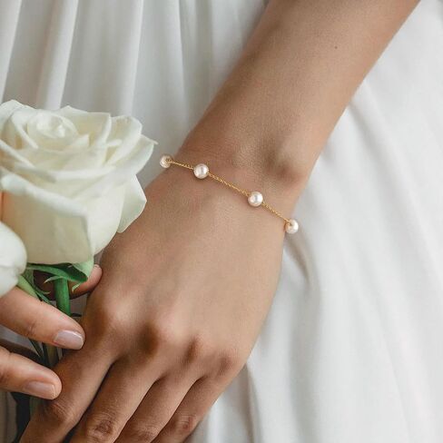 KAERUN Pearl Gold Bracelets for Women Trendy 14K Gold Plated Dainty Pearl Beaded Bracelet Adjustable Chain Bracelets Non Tarnish Bridesmaid Proposal Birthday Gifts for Women Jewelry in Kuwait