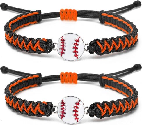 Baseball Charm Bracelet Gift 2PCS for Boys Girls Kids Adults | Stylish Sports Jewelry | Great Birthday or Coach Appreciation Gift (orangeblack 2pcs) in Saudi Arabia
