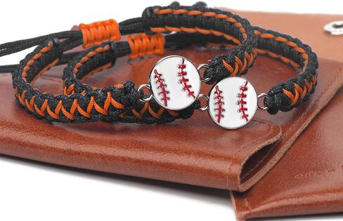 Baseball Charm Bracelet Gift 2PCS for Boys Girls Kids Adults | Stylish Sports Jewelry | Great Birthday or Coach Appreciation Gift (orangeblack 2pcs) in Saudi Arabia