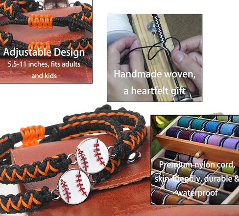 Baseball Charm Bracelet Gift 2PCS for Boys Girls Kids Adults | Stylish Sports Jewelry | Great Birthday or Coach Appreciation Gift (orangeblack 2pcs) in Saudi Arabia