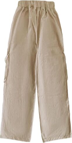 Girl's Elastic High Waist Cargo Pants Wide Leg Trousers with Flap Pocket, 3-14 Years in Kuwait