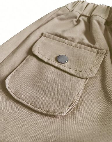 Girl's Elastic High Waist Cargo Pants Wide Leg Trousers with Flap Pocket, 3-14 Years in Kuwait