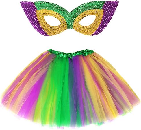 Women Mardi Gras Tutu Skirt Mask Accessories Layered Tutu Costume Set Neon Tutu Skirt Mardi Gras Shining Mask in Saudi Arabia