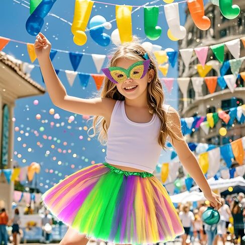 Women Mardi Gras Tutu Skirt Mask Accessories Layered Tutu Costume Set Neon Tutu Skirt Mardi Gras Shining Mask in Saudi Arabia