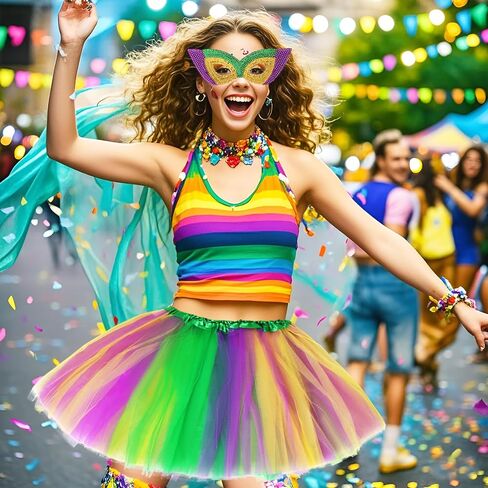 Women Mardi Gras Tutu Skirt Mask Accessories Layered Tutu Costume Set Neon Tutu Skirt Mardi Gras Shining Mask in Saudi Arabia