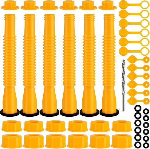 Mupera Gas Can Spout - Flexible Pour Nozzle for 1/2/5/10 Gallon Gas Cans, with Flexible Nozzles, Screw Collar Caps(5 Kit-Yellow) in Kuwait