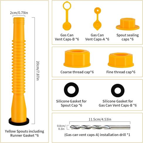 Mupera Gas Can Spout - Flexible Pour Nozzle for 1/2/5/10 Gallon Gas Cans, with Flexible Nozzles, Screw Collar Caps(5 Kit-Yellow) in Kuwait