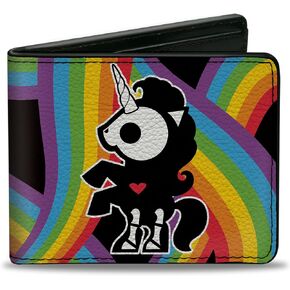 Buckle-Down Skelanimals Wallet, Bifold, Skelanimals Bonita the Unicorn Pose and Title Logo Rainbows, Vegan Leather