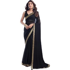 ساري الحدود Georgette للسيدات مع قطعة بلوزة غير مختلطة (3736S2634_Black)