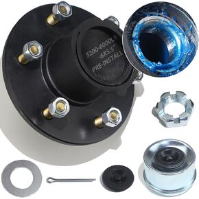 1 مجموعة مجموعة محور المقطورة 6 BOLT 5.5 "، مجموعة محور مقطورة مسبقة وتثبيتها ل 5200 رطل إلى 6000 رطل 6 Lug Trailer Hub Fits #42 المغزل 25580 15123 البري مع غطاء الغبار وقابس المطاط