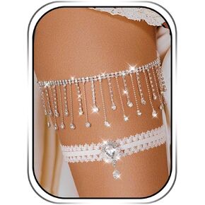 Campsis Sparkly Crystal Garter Tassel Rhinestone Wedding Garter Belt Bride Lace Leg Ring for Women