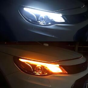 Car LED Strip Lights, 23.6" Flexible Car Daytime Running Light Strip, Automotive Dual Color White DRL Yellow Turn Signal Light Strip, Universal Waterproof LED Headlight Strips