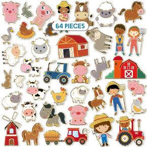 64 Pcs Farm Animals Window Cling Thick Animal Gel Clings Stickers for Kids Toddlers and Adults Removable Window Stickers for Wall Car Window Decorations Home Nursery Party Supplies