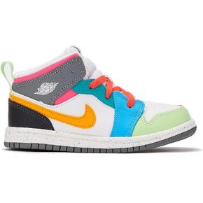 Jordan 1 Mid SE Toddler Shoes (FN1189-100 ، أبيض/تاكسي/الظل الداكن/Hyper Pink/New Emerald/Vapor Green)