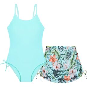 Weixinbuy Girl's One Piece Swimsuits with Mesh Skirt Bathing Suits Swimwear with Cover Up for Girls 9-16 Years