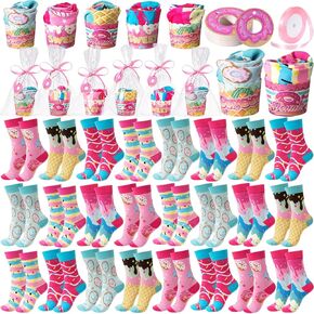 Chuarry 24 أزواج مضحكة Cupcake Socks Bulk Funny Donut Diy Donut Ice Cream Cupcake Socks for Nurse Teacher Mom Girlfinment Girlforms Giffors
