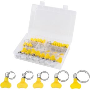 30PCS Stainless Steel Hose Clamps Kit with 8 to 29mm(5/16" to 1-1/8"),Adjustable Thumb Screw Key Type Pipe Clamp for Connecting Fuel Line,Vacuum Hose,Air Hose,Tube Clamp