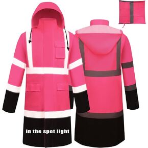 Raincoat Safety Work for Men Waterproof with Black Bottom, Rain Coats Interior Mesh High Visibility Rain Gear