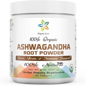 Certified Organic Ashwagandha Root Powder 16Oz -1Lb. Natural Stress, Brain and Immune Support. Enhances Overall Health. Raw Superfood. 100% Natural Herbal
