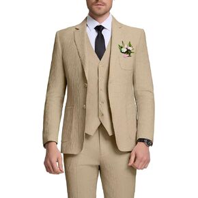 Men Linen Suit 3 Piece Slim Fit Guest Groom Beach Wedding Outfit Casual Suits for Men Prom Party