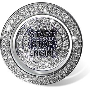 2 PCS Bling Rhinestone Start Button Cover, Push to Start Button Cover Crystal Sticker, Push Start Button Cover Decorative Accessories, Universal Bling Car Accessories for Women (White)