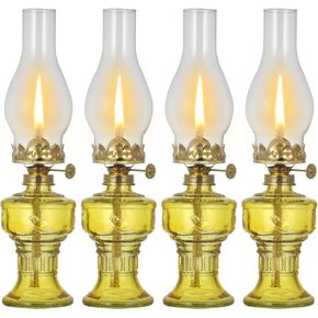 4 Pack Rustic Oil Lamp Vintage Color Glass Kerosene Lamp Lantern 12.8''Chamber Oil Lamps for Indoor Use Home Decor Lighting Classic Old Clear Hurricane Lamp for Emergency Lighting