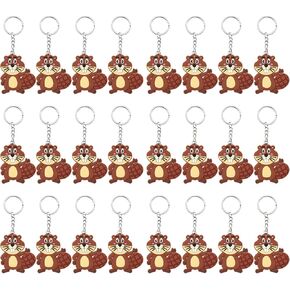 24 Pack Beaver Keyring Pack Party Favor for Safari Party, Jungle Baby Shower, Wild Animal Themed Kids Birthday, Wild ONE First Birthday, Castor Gender Reveal, Brown