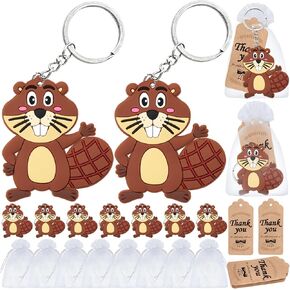 60 Pack Beaver Party Favors تشمل 20 سلسلة مفاتيح Beaver ، 20 Thank You Tags ، 20 حقيبة هدايا لحفلة Safari Caster ، دش الطفل الغاب ، عيد ميلاد الأطفال تحت عنوان الحيوانات ، عيد ميلاد أولي.