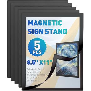 Uniclife 5 Pack Magnetic Sign Holder 8.5" x 11" Self-Adhesive Magnetic Picture Frame Wall Mounted Display Frame for Home Office Store Poster Document Holder for Wall Door Glass Window Refrigerator in Kuwait