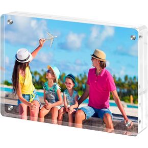 Acrylic Picture Frame, 5x7 Inch Acrylic Frames, 20mm Thicker Rounded Corners Frameless Clear Frame Double Sided Magnetic Photo Frame, Vertical Desktop Display Shelf Photo Frame