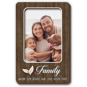 Magnetic Picture Frames - FAMILY WHERE LIFE BEGINS - Family Wooden Photo Frame - Picture Frame For Grandma Grandpa Dad Mom from Son Daughter - Magnetic Frames for Refrigerator, Locker & More