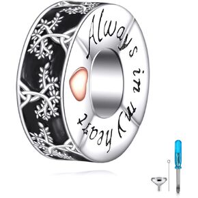 Tree of Life Urn Bead Charm Sterlling Silver Cremation Charm for Bracelet Memorial Jewelry Hompors for Women Loss Love One