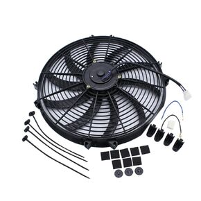 1Set SHLPDFM 16" inch 12V Universal Slim Fan 2250 RPM Push Pull Electric Radiator Cooling Fan Blade with Hardware and Mounting Kits