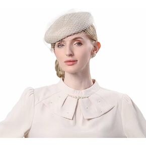 English Womens Church Hat Kentucky Fascinator with Veil Pill Box Hats Derby Womens Hats for Tea Party Wedding Hat