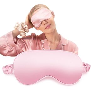 Sleep Mask with Elastic Strap - Natural Silk Eye Mask for Sleep, 100% Coverage Blackout Light, Satin Blindfold Skin-Friendly & Breathable, Pressure-Free Eye Shade for All Women/Men