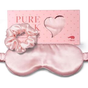 LitBear 100% Pure Silk Sleep Mask, 22 Momme 6A Silk Fabric and Filling, Total Light Blocking Mulberry Silk Eye Mask Sleeping for Women, Men, Side Sleepers, Includes Travel Pouch and Silk Scrunchie