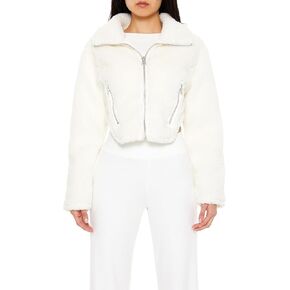 Forever 21 Women's Faux Shearling Cropped Moto Jacket