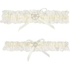 GARGALA Blue Lace Wedding Garters for Bride, Bridal Garter Set with Rhinestone Satin Bow