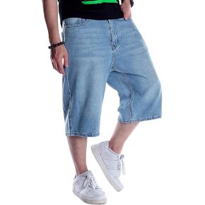 Mens Baggy Jean Shorts Loose Fit Vintage Wide Leg Jorts Y2K Streetwear Hip Hop Casual Long Denim Shorts