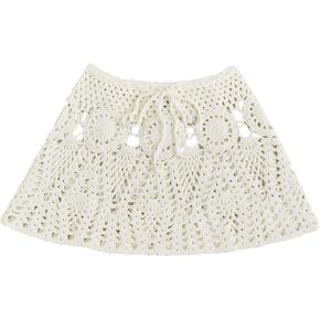 MakeMeChic Women's Crochet Cover Up Skirt High Waist Drawstring Knit Swimsuits Boho Swim Skirts