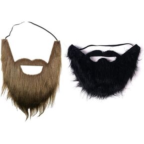 2PCS Mustaches Fake Beard - Costume Party Accessory for Adults (Brown, Black)