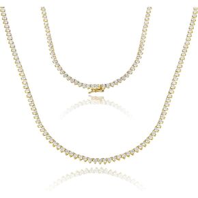 Gemsme 2/3/4/5/6mm Tennis Necklaces for Women/Men - 18K White/Yellow Gold Plated Round Cubic Zirconia Classic Diamond Tennis Chain, Ladies Tennis Necklace Size 16/18/20/22/24 inch