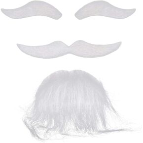 VALICLUD Three- piece Novelty Halloween Costumes Self Adhesive Fake Eyebrows Beard Moustache Goatee Kit Facial Hair Cosplay Props Disguise Decoration for Masquerade Costume Party (White)