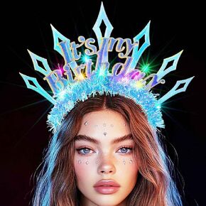 Light Up Birthday Headband Snowflake Crown Glowing Party Hair Accessories for Women