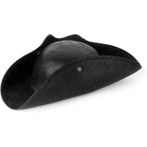 Srnede Pirate-Hat Women Tricorn Brown Pirate Men Leather Faux Leather Vintage Wrinkle Distressed Black