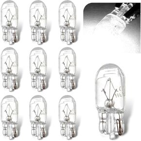10 PCS Car 5W T10 Bulb, 194/168 Bulb Double-wire Turn Signal Tail Light, Waterproof Dash Light Bulb & Brake Light Bulb Replacement, Universal Halogen Light Bulb for Car (White Light #T10)