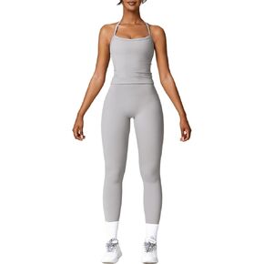 Women's Yoga Outfits Backless Strappy Sports Bra and Seamless Leggings Matching Active Jogger Outfits