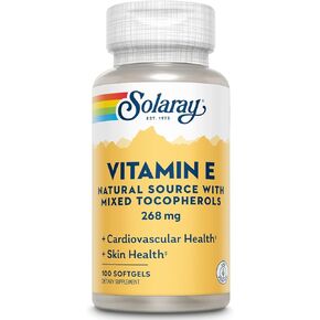 SOLARAY Vitamin E d-Alpha Tocopherol 268mg (400 IU) | Heart & Skin Health, Antioxidant Activity Support | 100ct