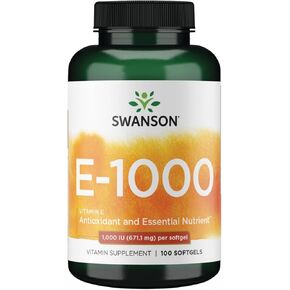 Swanson Vitamin E - Natural Vitamin Supplement Promoting Cardiovascular Health - Natural Formula Delivering Essential D-Alpha Tocopherols - (100 Softgels, 1000 IU Each)