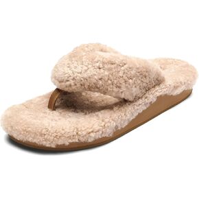 OLUKAI Kipe'a Heu Women's Sandal Slippers, Soft & Comfortable Shearling-Wrapped Straps, Durable RUbber Outsoles for All-Day Wear, Causal & Cute Everyday Style, Tan/Tan, 7